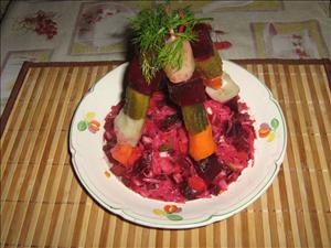 Фото рецепта «Овощные шашлычки с винегретом.(вариант подачи)» Фото рецепта «Овощные шашлычки с винегретом.(вариант подачи)»