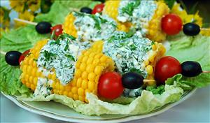 Фото рецепта «Кукурузные початки с сыром и зеленью» Фото рецепта «Кукурузные початки с сыром и зеленью»